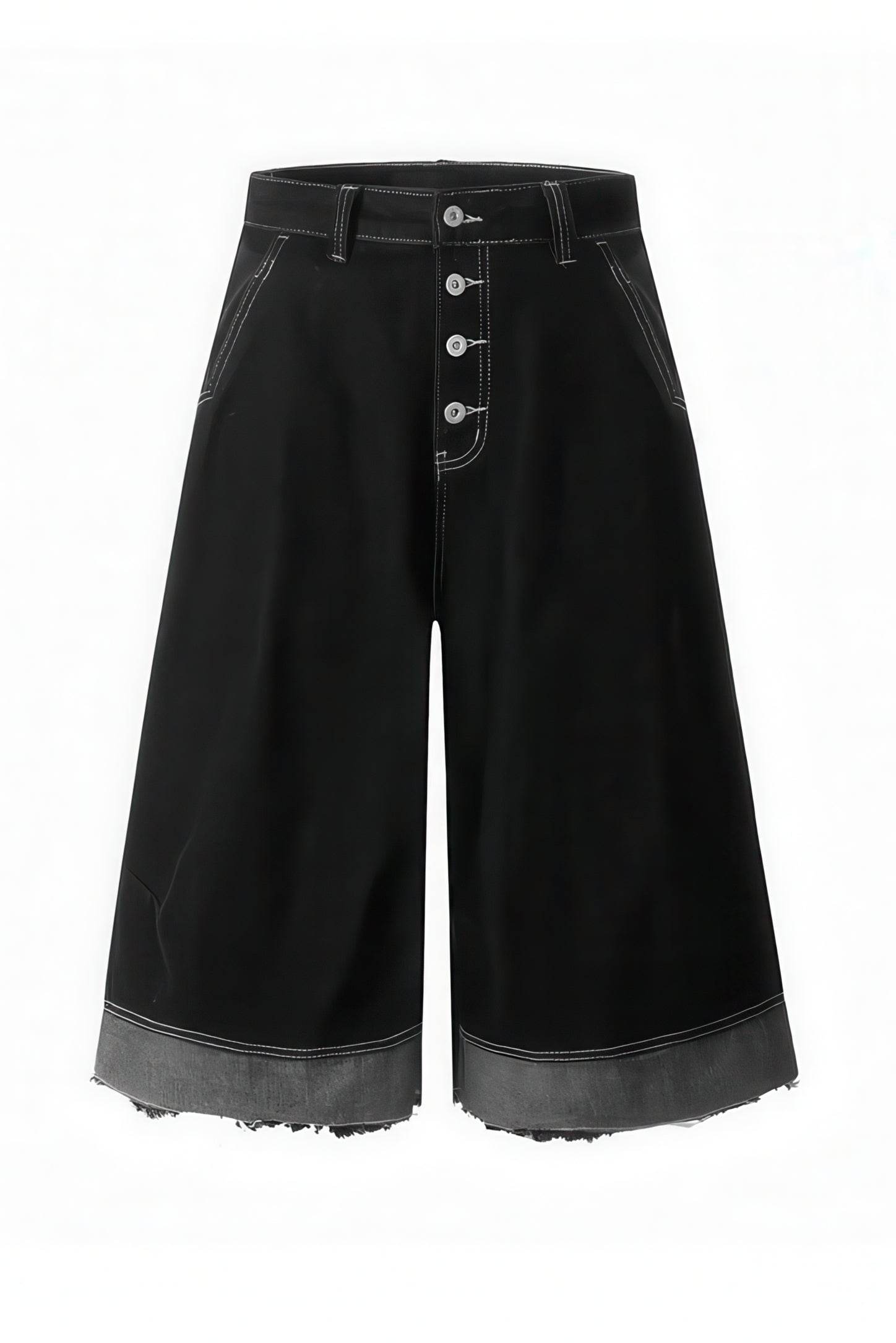 Button-Fly Cropped Jeans - Streetwear Washed Wide Leg Pants - URBANPICK FASHION