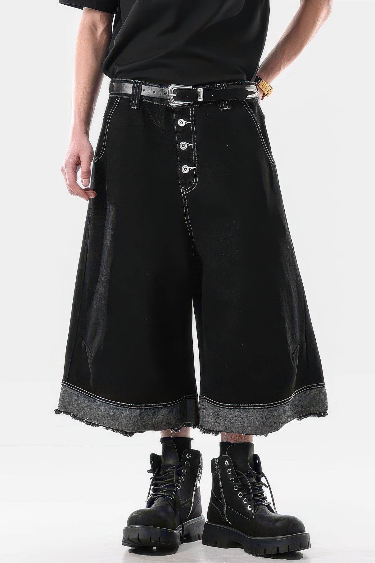 Button-Fly Cropped Jeans - Streetwear Washed Wide Leg Pants - URBANPICK FASHION