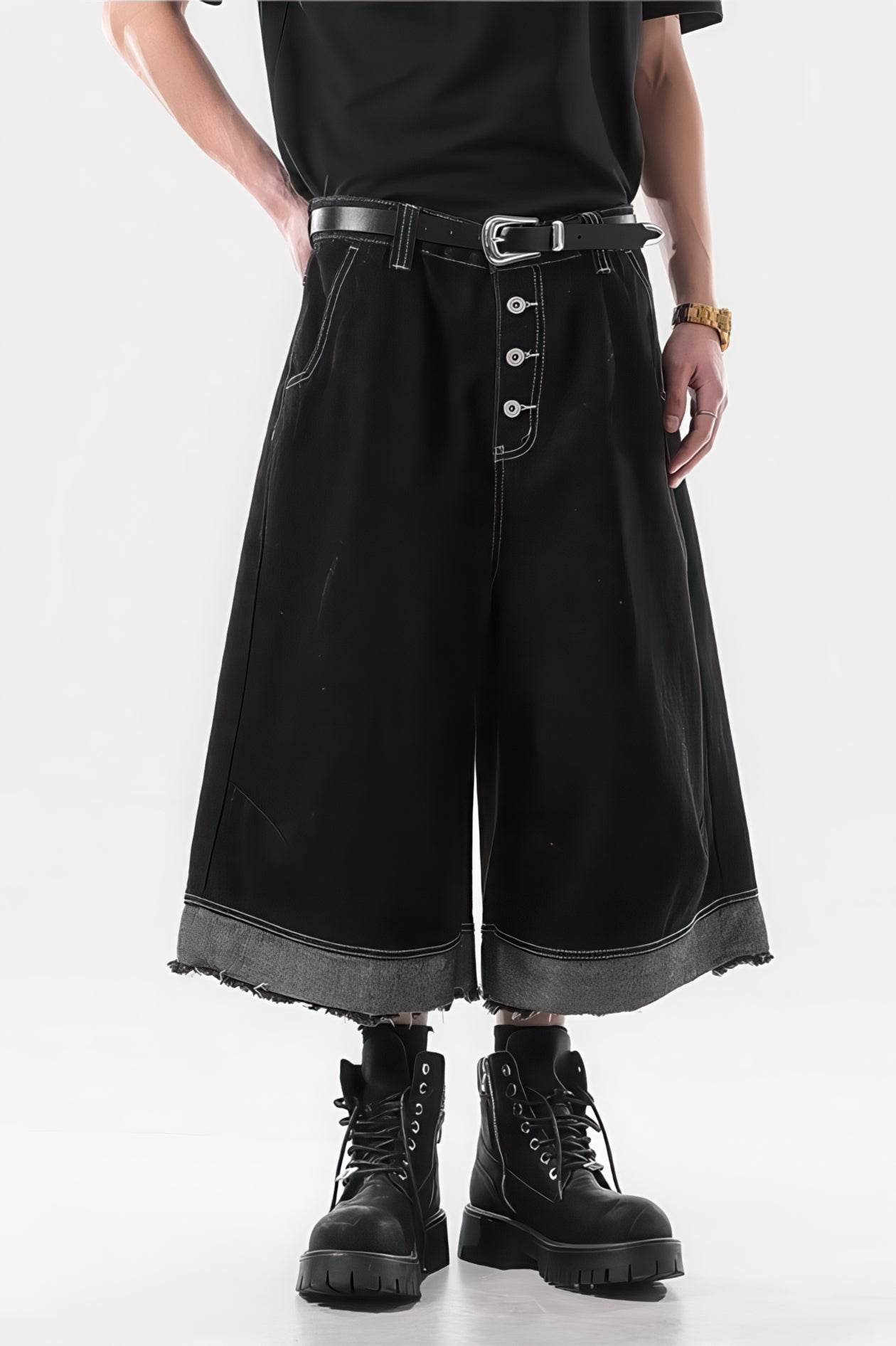 Button-Fly Cropped Jeans - Streetwear Washed Wide Leg Pants - URBANPICK FASHION