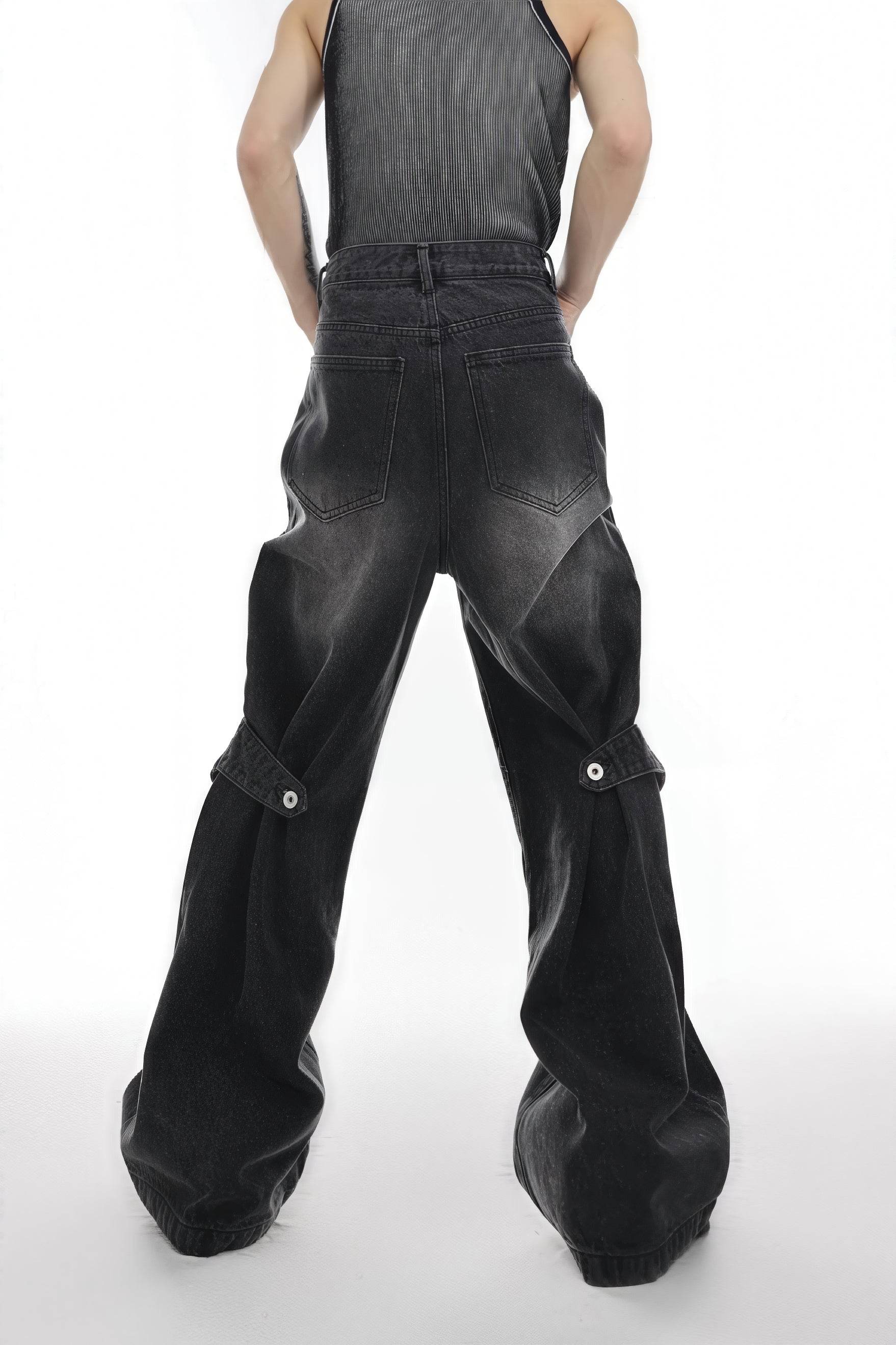 Distressed Denim Patchwork Jeans - Convertible Flare Design - URBANPICK FASHION