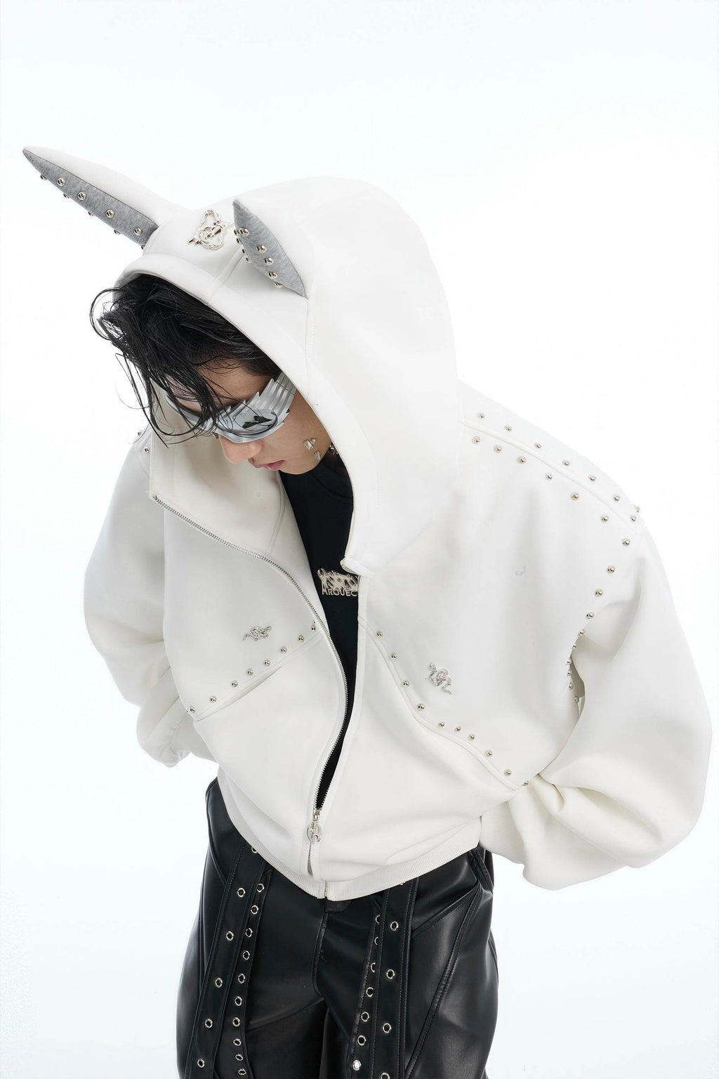 Doberman Dog Hooded Jacket with Rivet Accents - URBANPICK FASHION