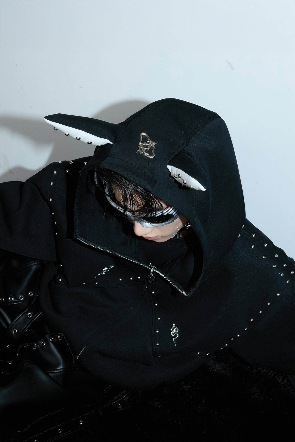 Doberman Dog Hooded Jacket with Rivet Accents - URBANPICK FASHION