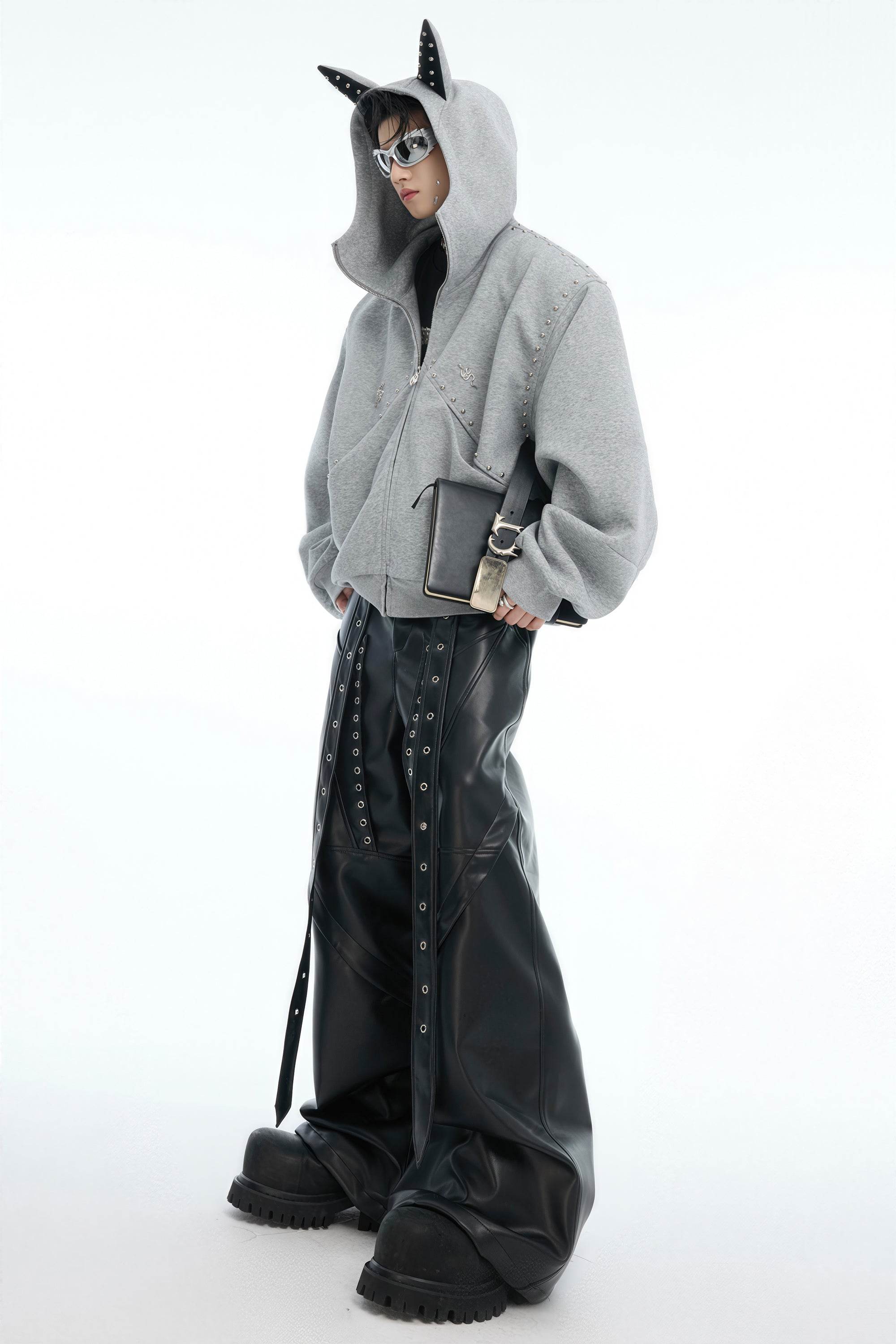 Doberman Dog Hooded Jacket with Rivet Accents - URBANPICK FASHION