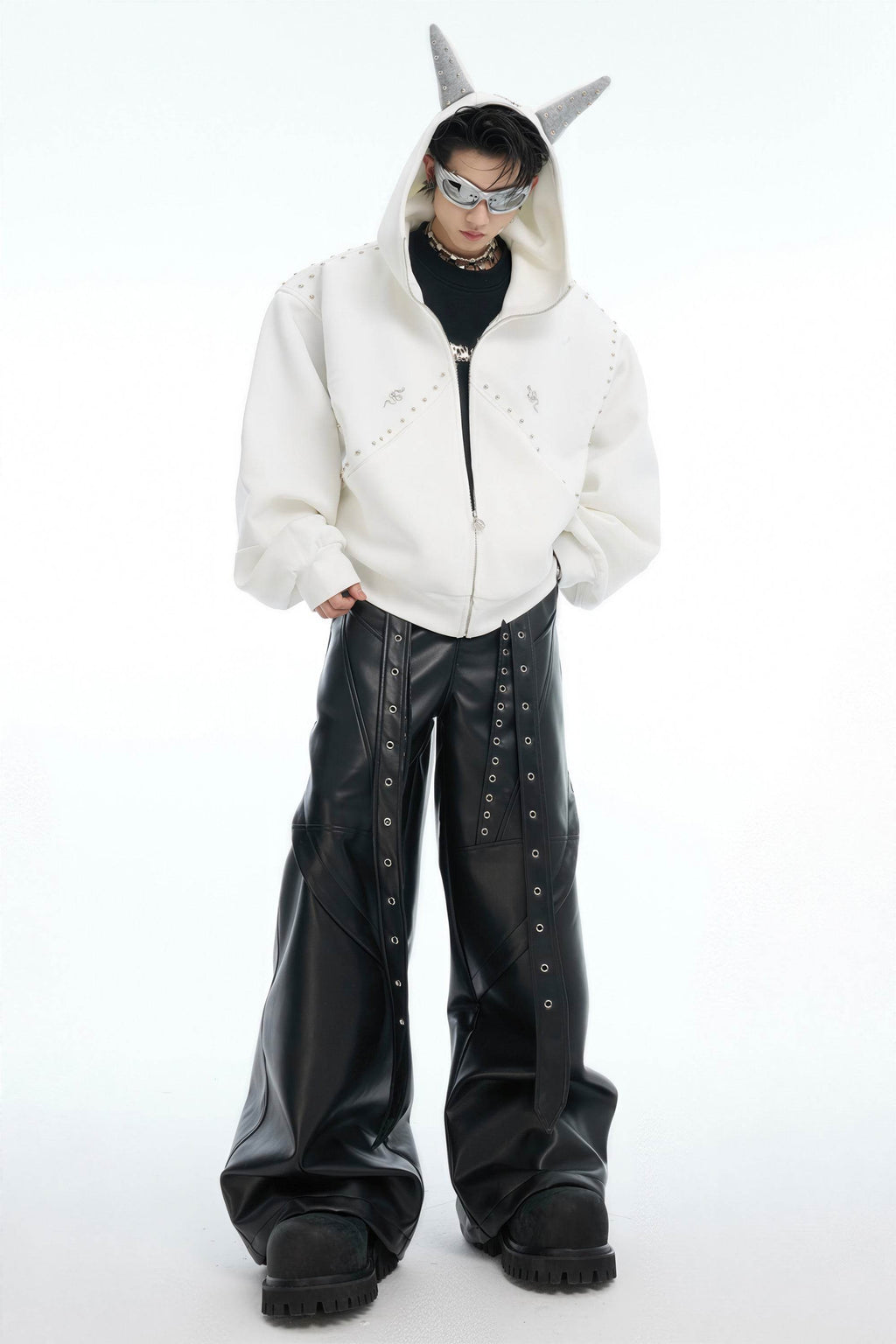 Doberman Dog Hooded Jacket with Rivet Accents - URBANPICK FASHION