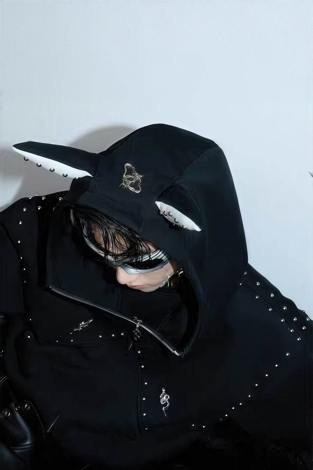 Doberman Dog Hooded Jacket with Rivet Accents - URBANPICK FASHION