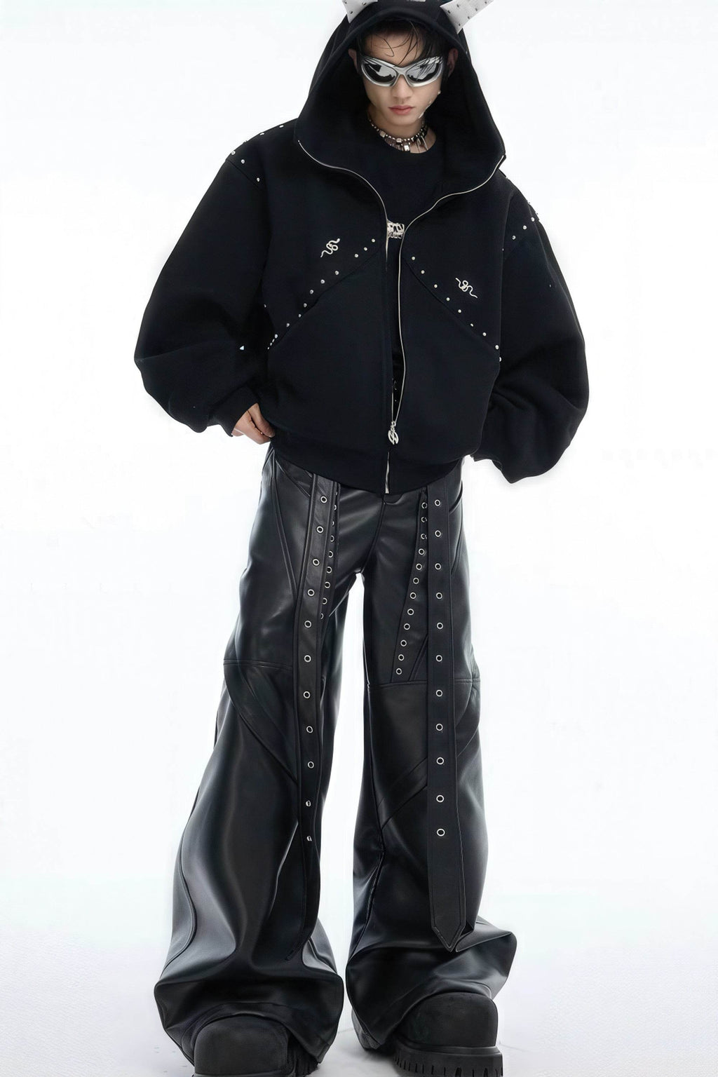 Doberman Dog Hooded Jacket with Rivet Accents - URBANPICK FASHION