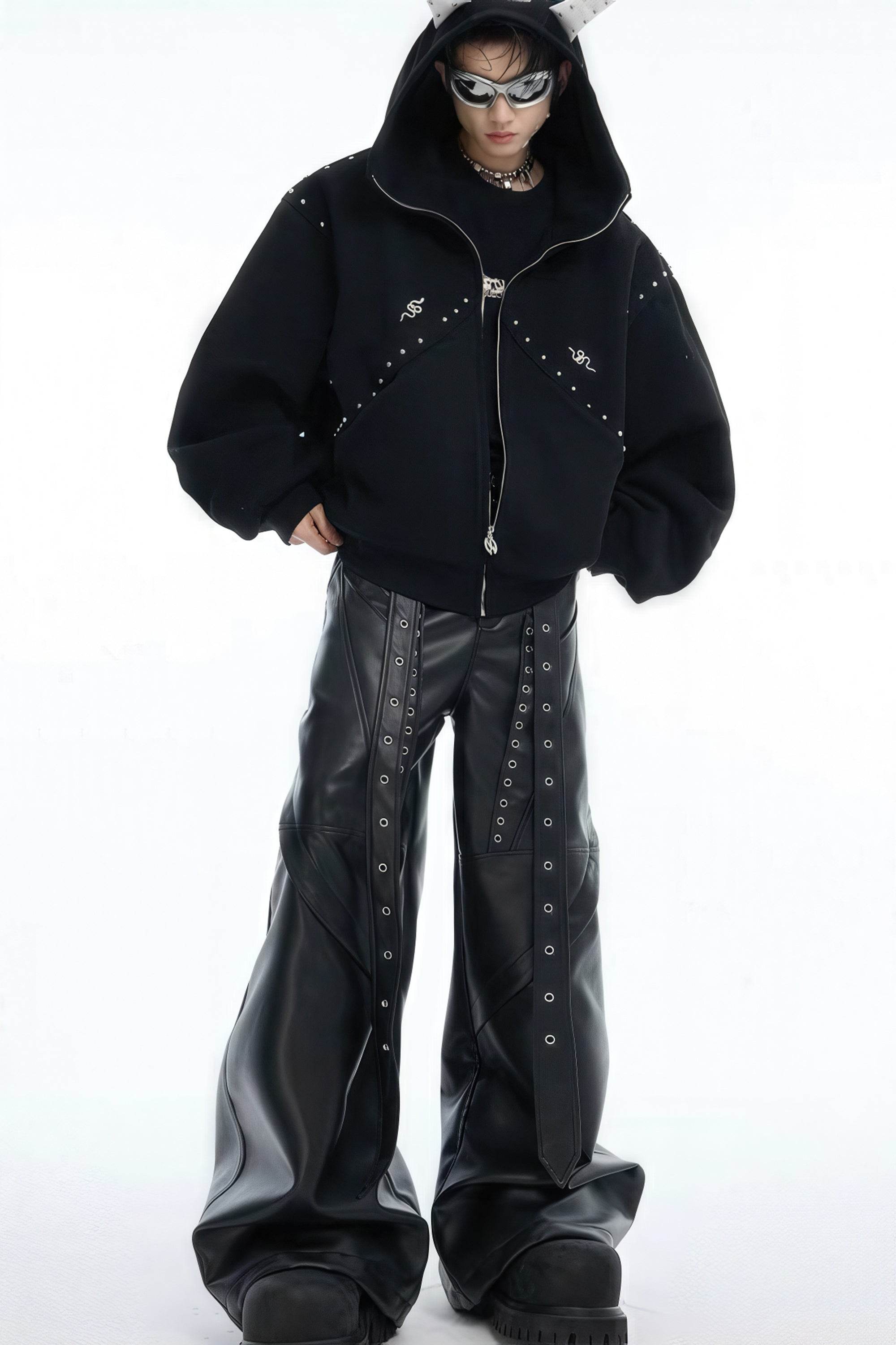 Doberman Dog Hooded Jacket with Rivet Accents - URBANPICK FASHION
