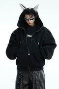 Doberman Dog Hooded Jacket with Rivet Accents - URBANPICK FASHION