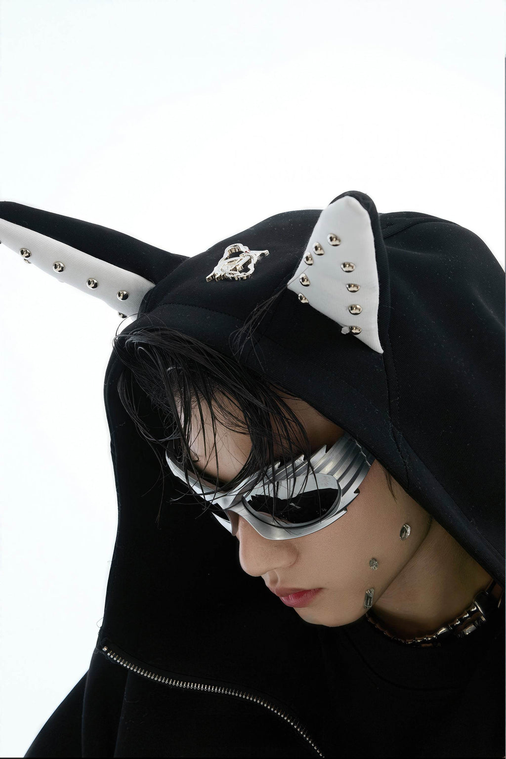 Doberman Dog Hooded Jacket with Rivet Accents - URBANPICK FASHION
