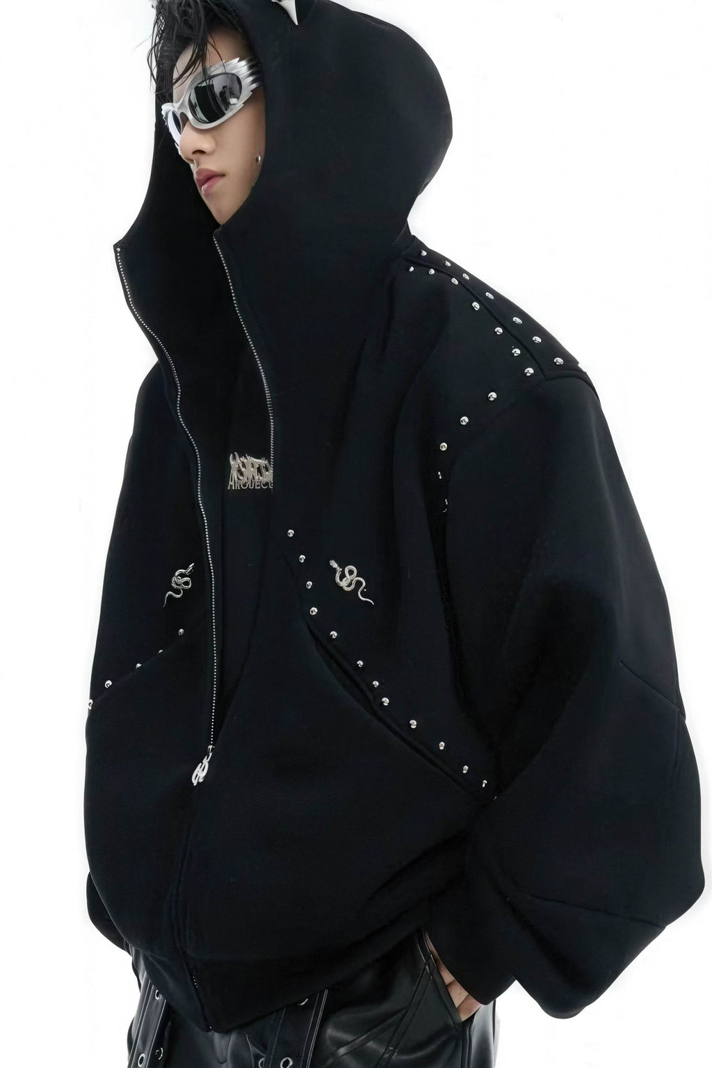 Doberman Dog Hooded Jacket with Rivet Accents - URBANPICK FASHION