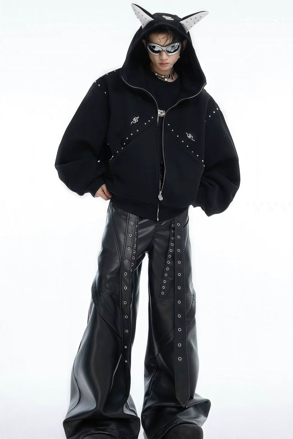Doberman Dog Hooded Jacket with Rivet Accents - URBANPICK FASHION