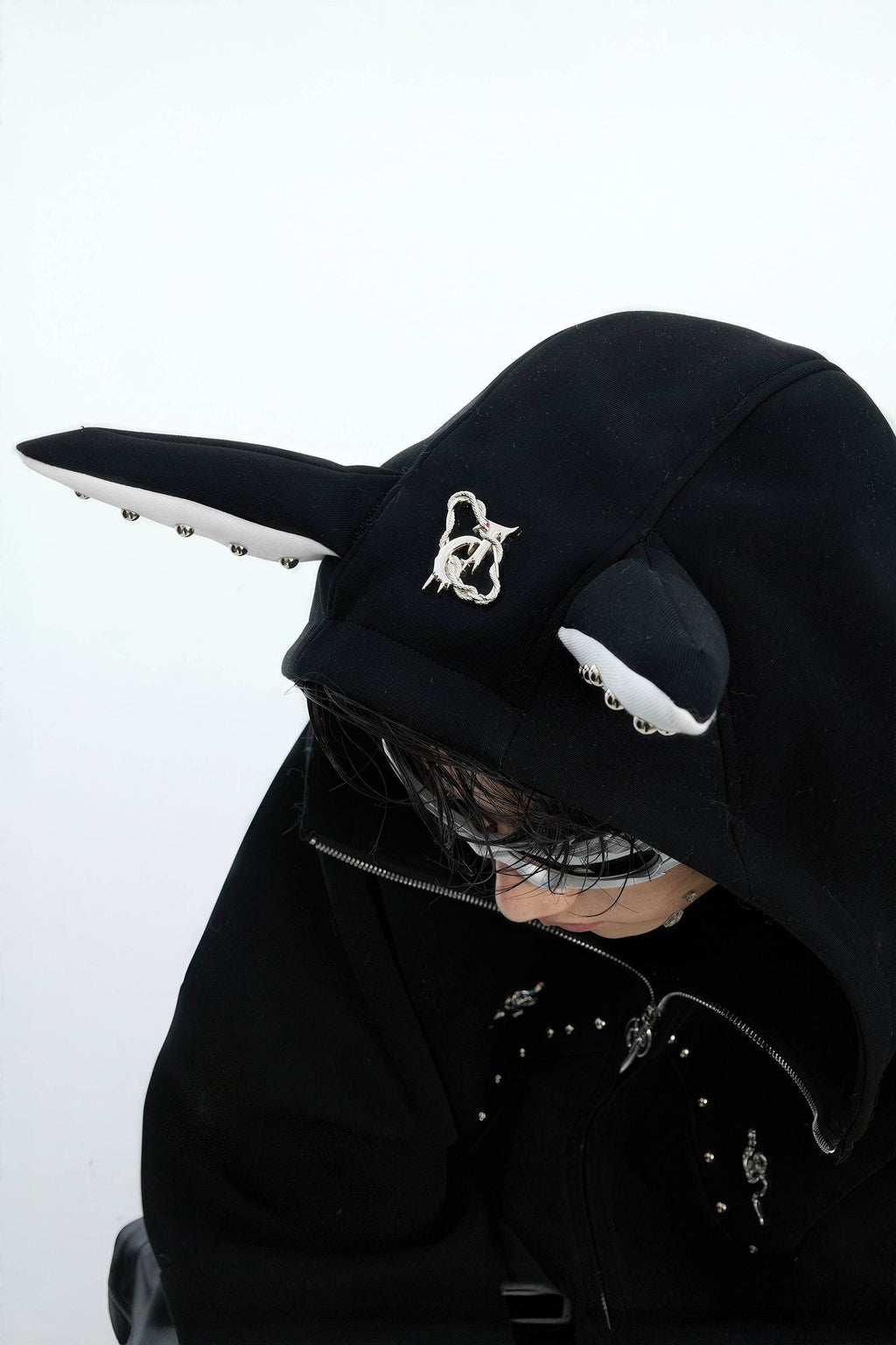 Doberman Dog Hooded Jacket with Rivet Accents - URBANPICK FASHION