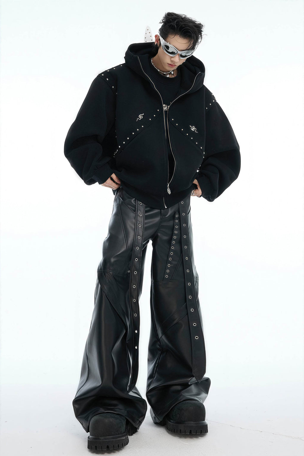Doberman Dog Hooded Jacket with Rivet Accents - URBANPICK FASHION