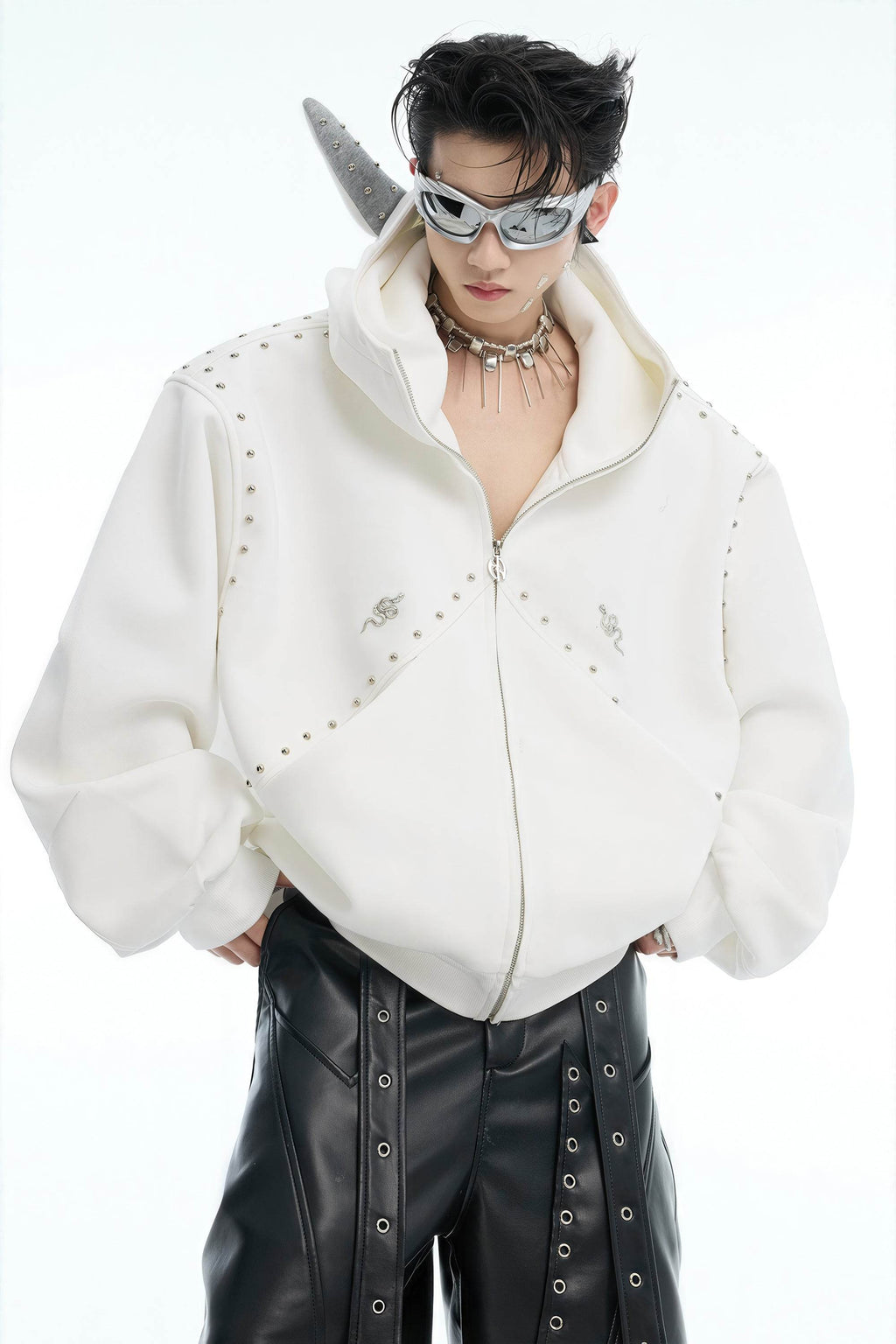 Doberman Dog Hooded Jacket with Rivet Accents - URBANPICK FASHION