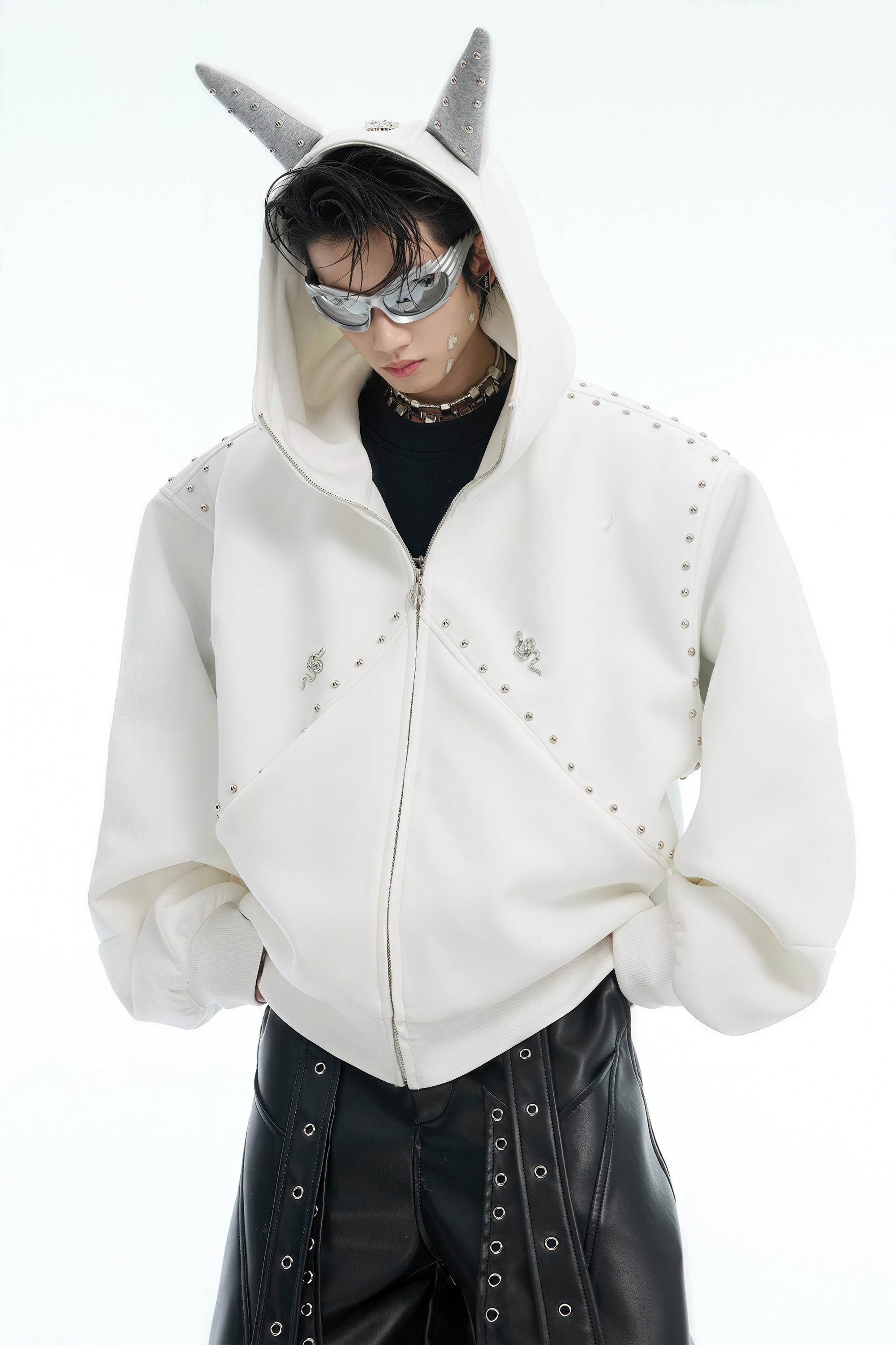 Doberman Dog Hooded Jacket with Rivet Accents - URBANPICK FASHION