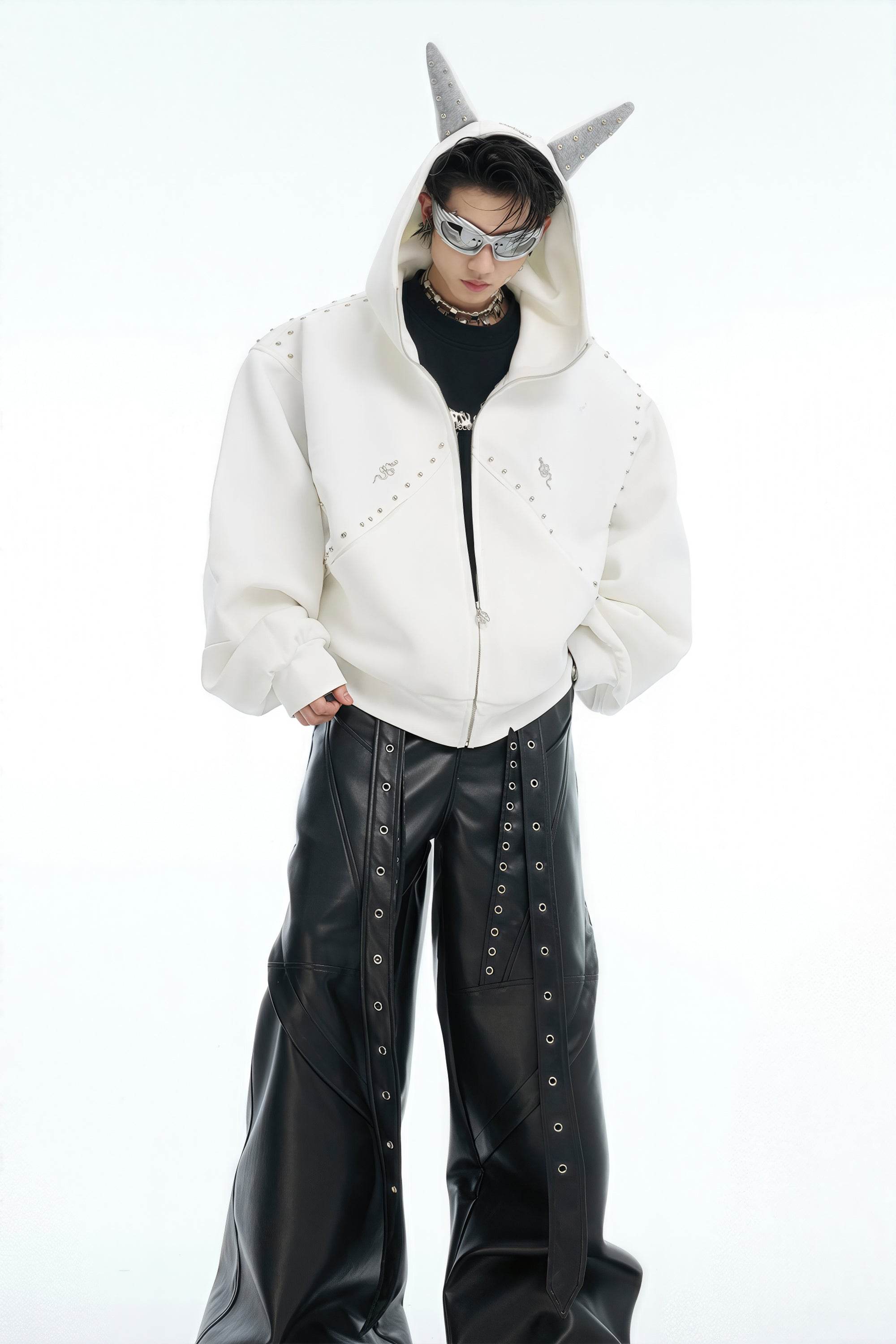 Doberman Dog Hooded Jacket with Rivet Accents - URBANPICK FASHION