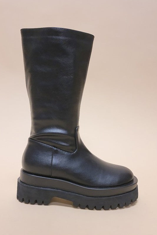 Black PU Midi Platform Boots