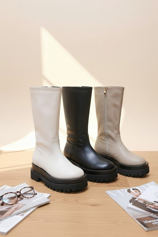 Black PU Midi Platform Boots