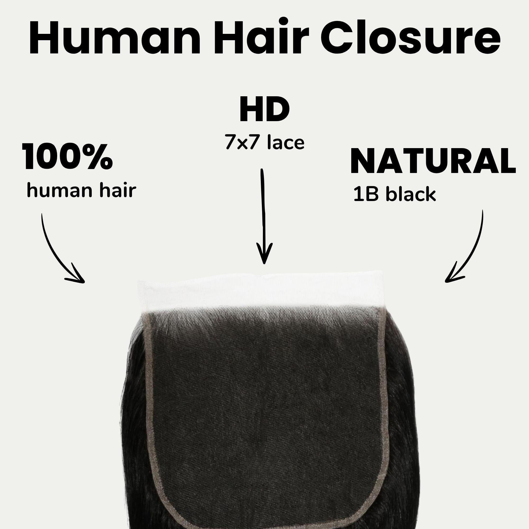 Jet Black Body Wave 7x7 HD Lace Human Hair Closure - URBANPICK FASHION