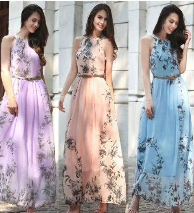 Sleeveless Floral Maxi Dress with Halter Neck Boho Style - URBANPICK FASHION