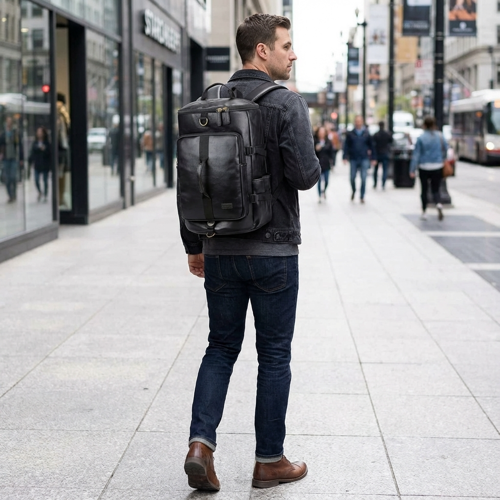 Men's Vegan Leather Duffel Bag – Convertible 40L Travel - URBANPICK FASHION