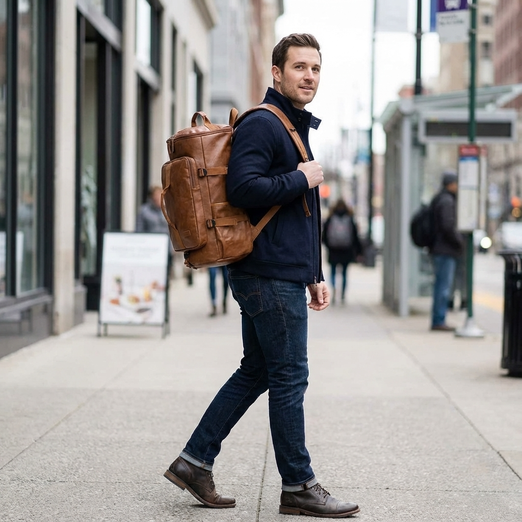 Men's Vegan Leather Duffel Bag – Convertible 40L Travel - URBANPICK FASHION