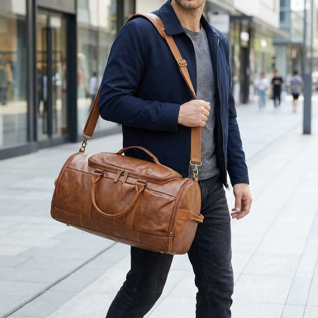 Men's Vegan Leather Duffel Bag – Convertible 40L Travel - URBANPICK FASHION