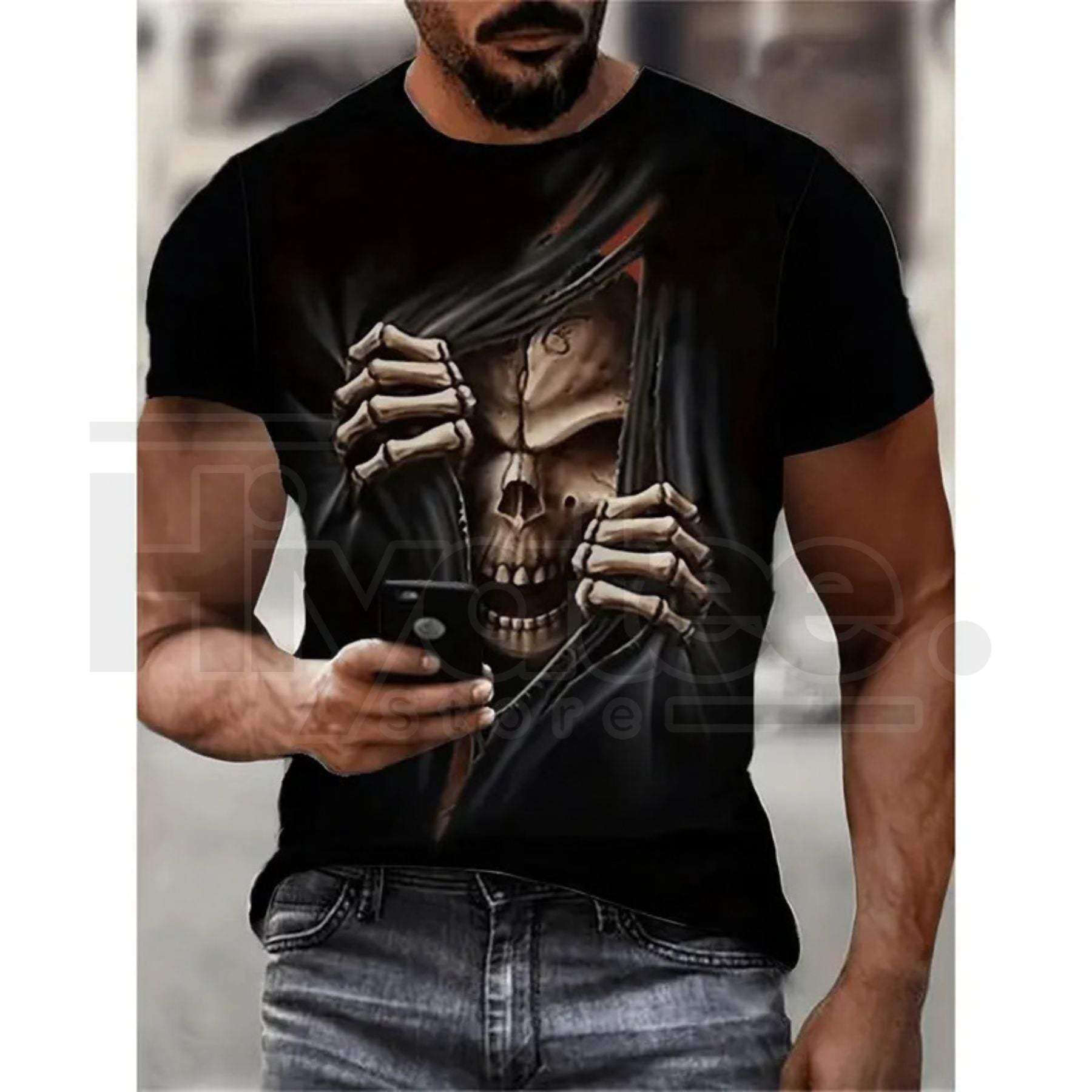 Men's 3D Skeleton Skull Graphic Tee – Stretchy Summer Outdoor Streetwear - URBANPICK FASHION
