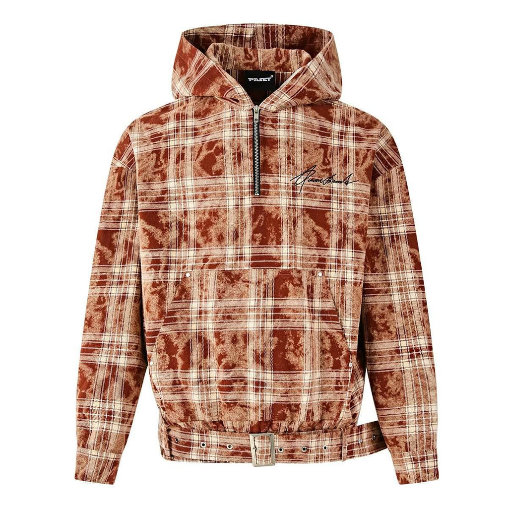 Tie-Dye Hoodie - Half-Zip Belted Checkered Loungewear - URBANPICK FASHION