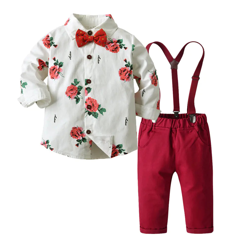 Floral Print Long Sleeve Shirt and Overalls Set - URBANPICK FASHION