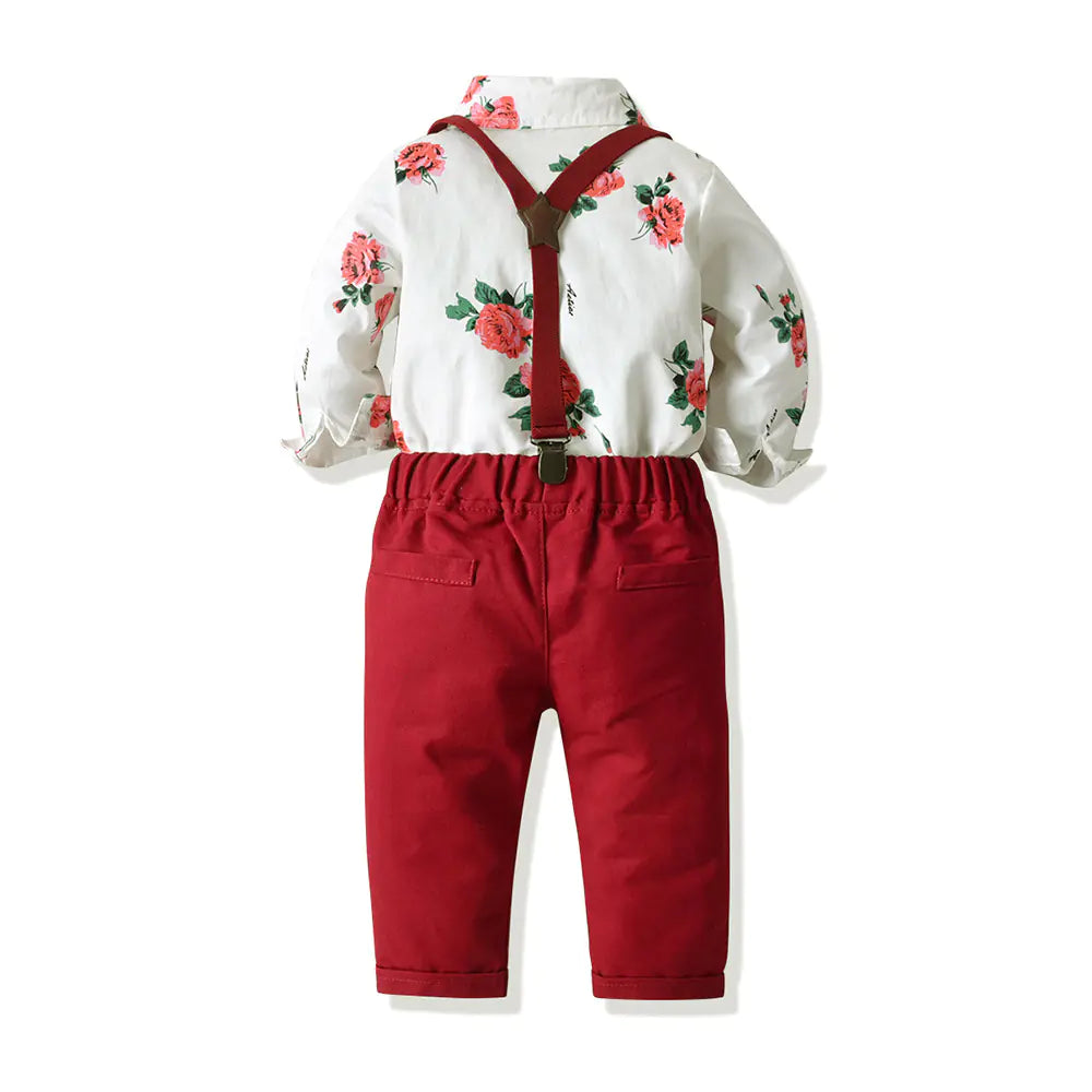 Floral Print Long Sleeve Shirt and Overalls Set - URBANPICK FASHION