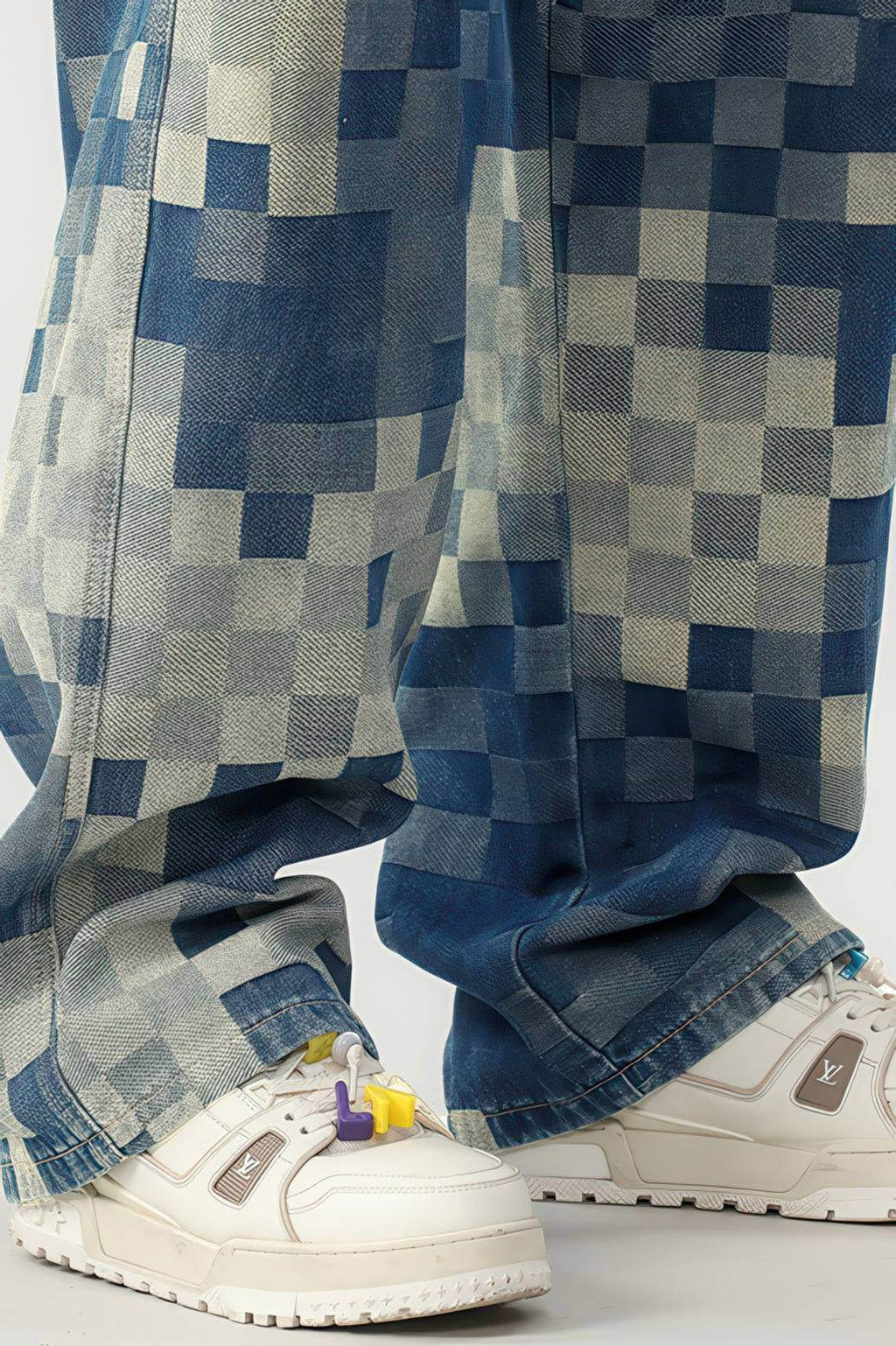 Plaid Patchwork Jeans - Oversized Wide-Leg Streetwear Pants - URBANPICK FASHION