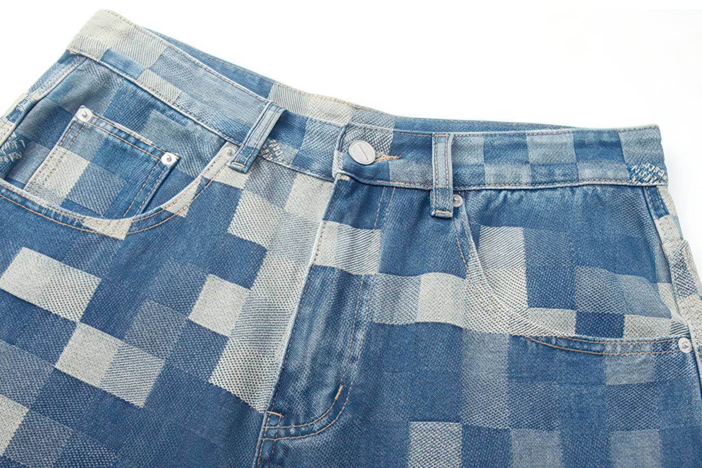 Plaid Patchwork Jeans - Oversized Wide-Leg Streetwear Pants - URBANPICK FASHION