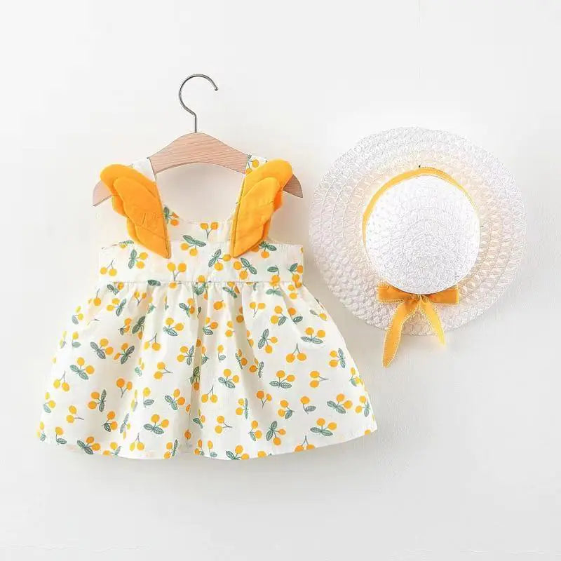 Summer Big Dot Wings Princess Dress with Hat - URBANPICK FASHION