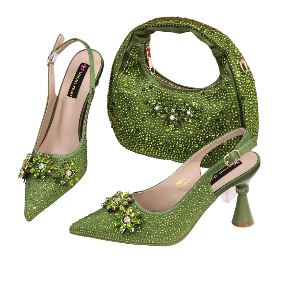 High Heels Shoes and Bags Set With Rhinestone - URBANPICK FASHION