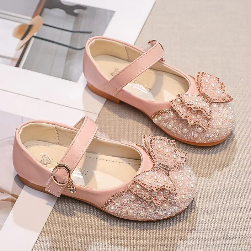 Children Princess Shoes Glitter Party Wedding Shoes for Girls Fashion Rhinestone Toddlers Ballet Flats Causal Kids Leather Shoes - URBANPICK FASHION
