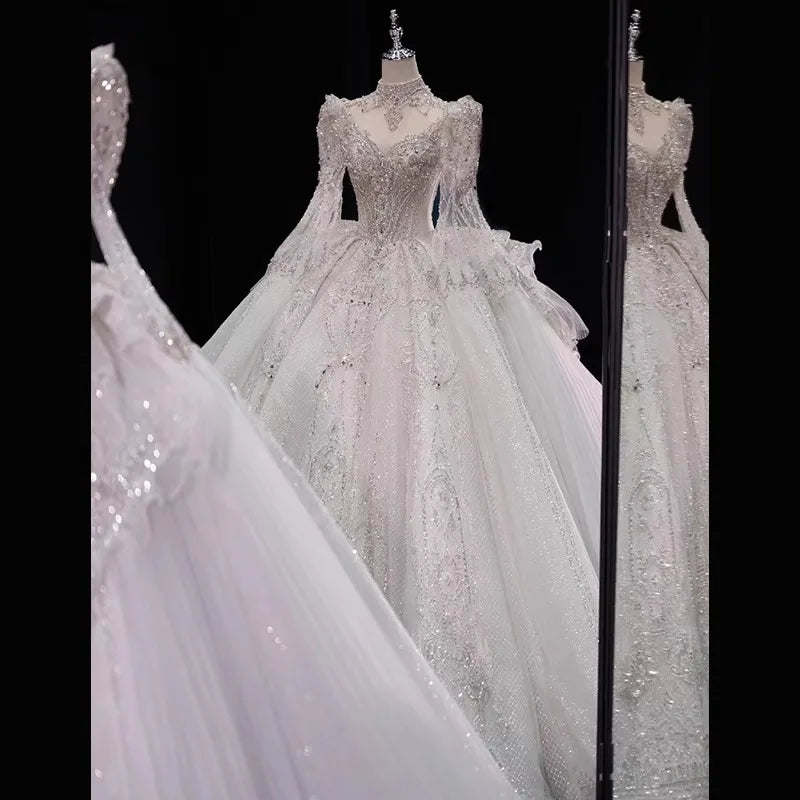 White Long Sleeved High-end Wedding Dress EDW2309 - URBANPICK FASHION