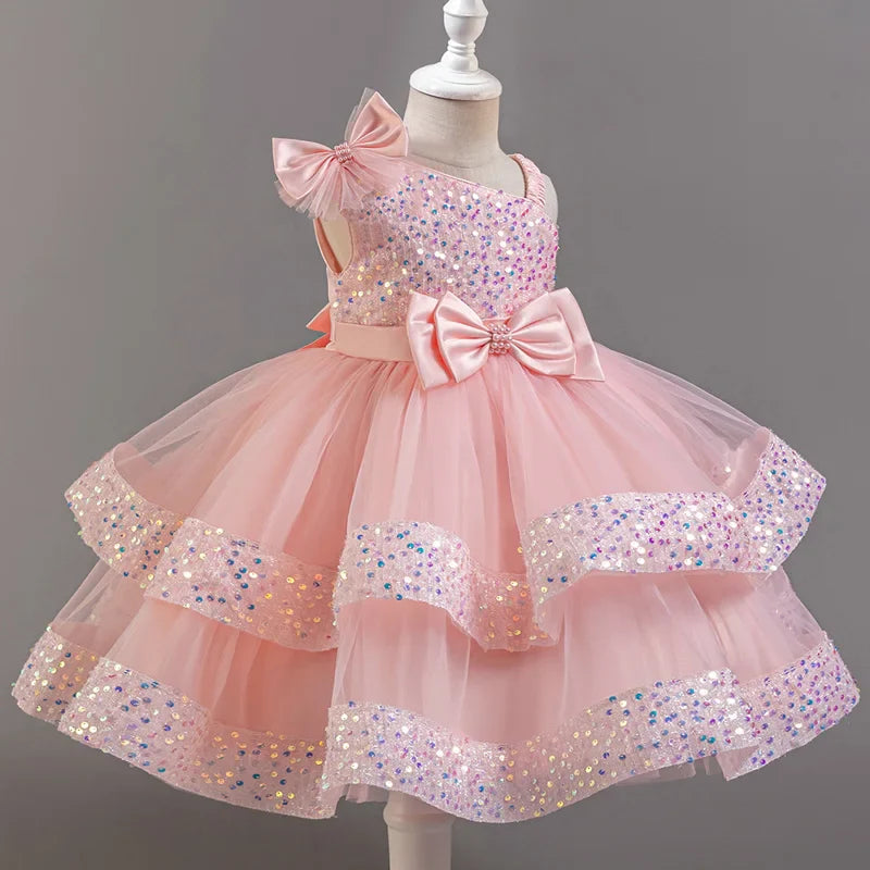 Flower Princess Sequins Baby Wedding Christmas Party Short Sleeveless Dress Birthday Party Wedding Flower Girl Sweet Cute Dress - URBANPICK FASHION