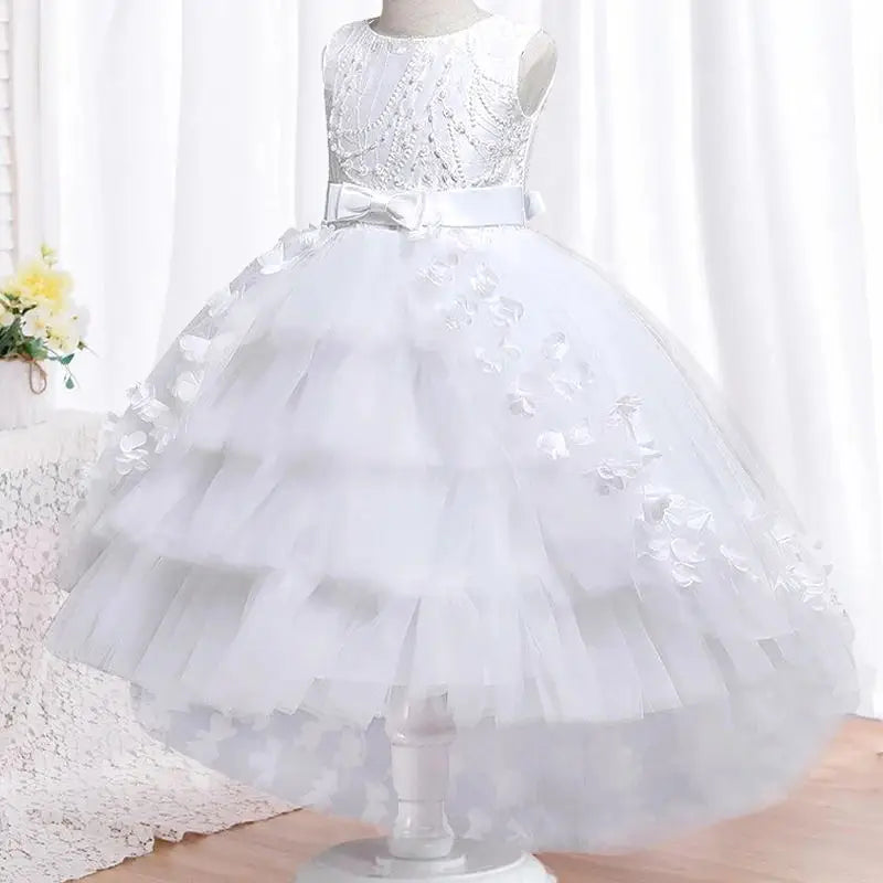 New Year Christmas Party Embroidered Sticker Tailcoat Flower Girl Part Dress - URBANPICK FASHION