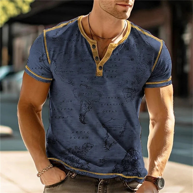 Summer 3D Printed T Shirt, Men’s Retro Patchwork, Cool Breathable, Short Sleeve, Trendy Casual, Oversized Top - URBANPICK FASHION