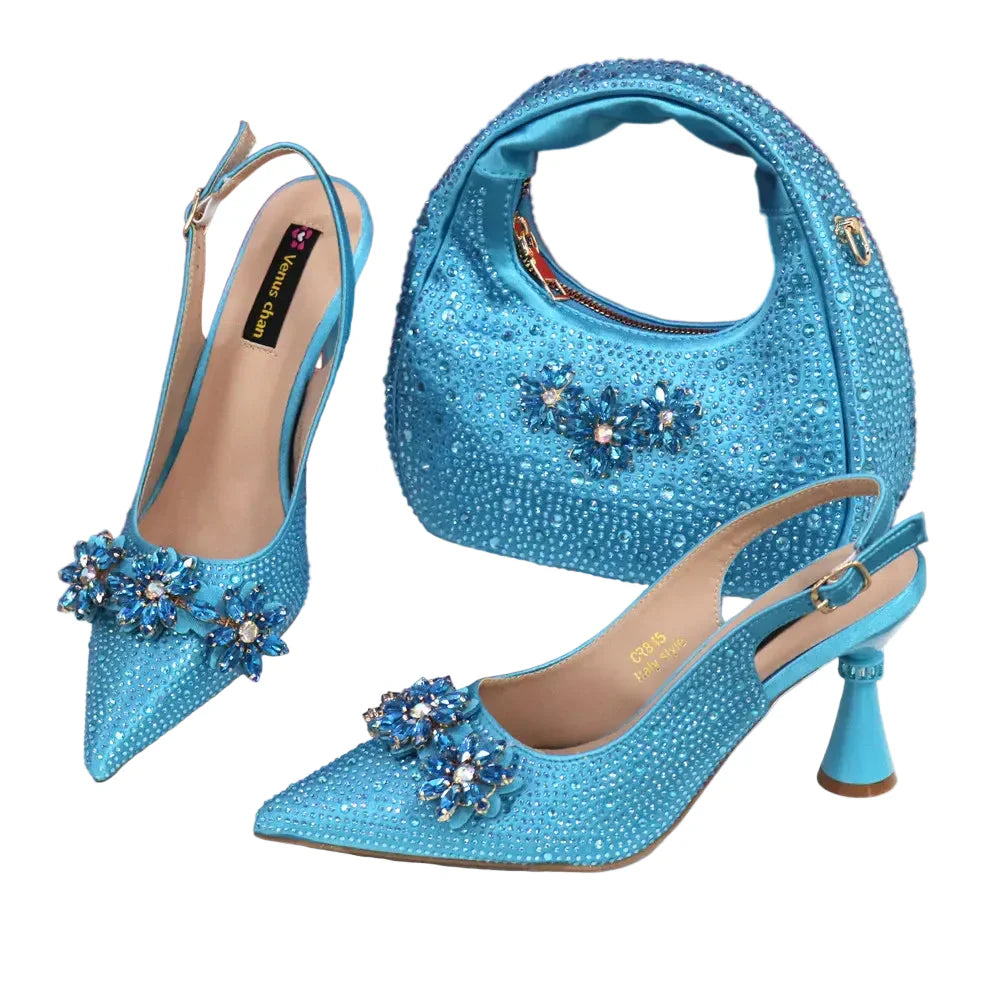 High Heels Shoes and Bags Set With Rhinestone - URBANPICK FASHION
