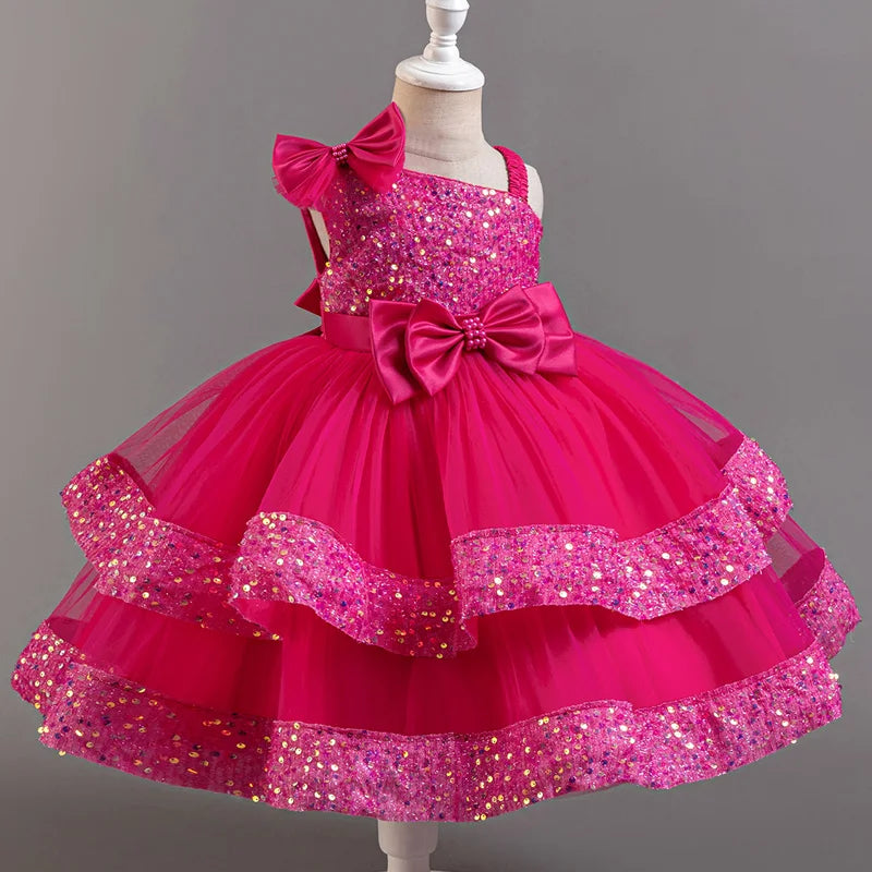Flower Princess Sequins Baby Wedding Christmas Party Short Sleeveless Dress Birthday Party Wedding Flower Girl Sweet Cute Dress - URBANPICK FASHION