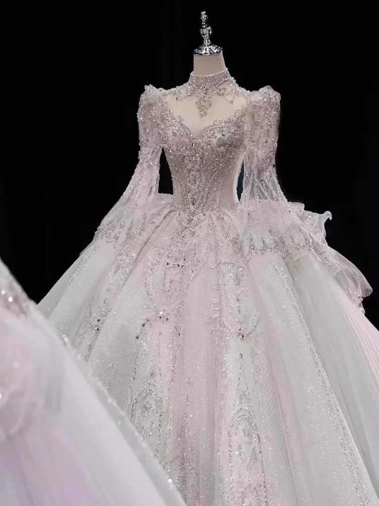 White Long Sleeved High-end Wedding Dress EDW2309 - URBANPICK FASHION