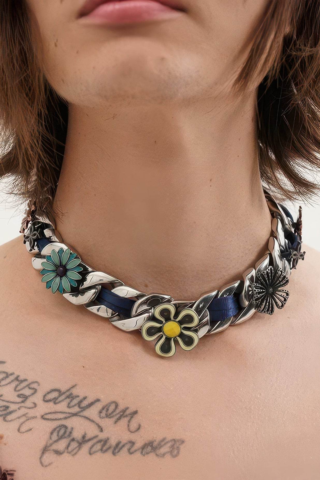 Satin Floral Cuban Chain - Unisex Ribbon Necklace Statement Piece - URBANPICK FASHION