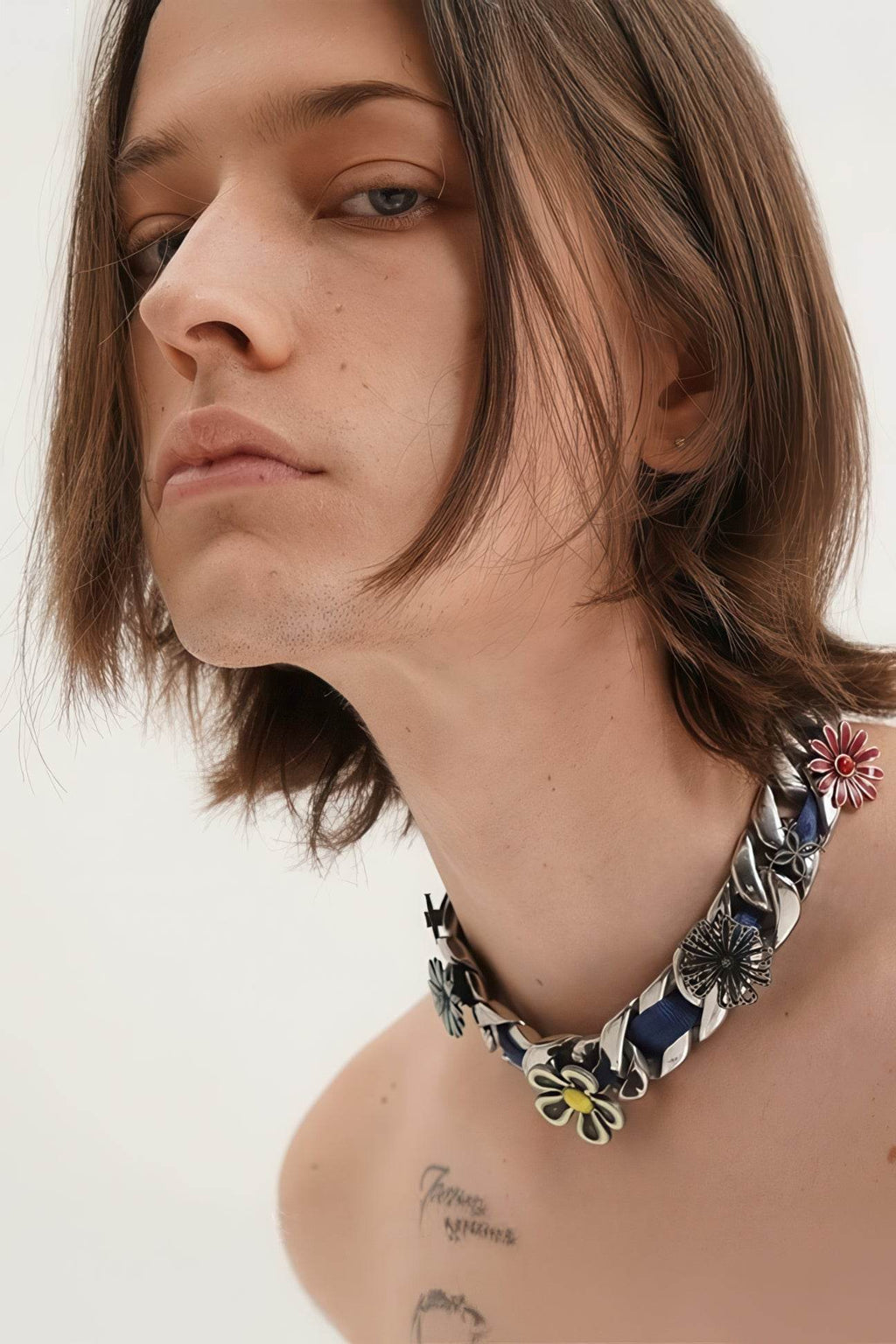 Satin Floral Cuban Chain - Unisex Ribbon Necklace Statement Piece - URBANPICK FASHION