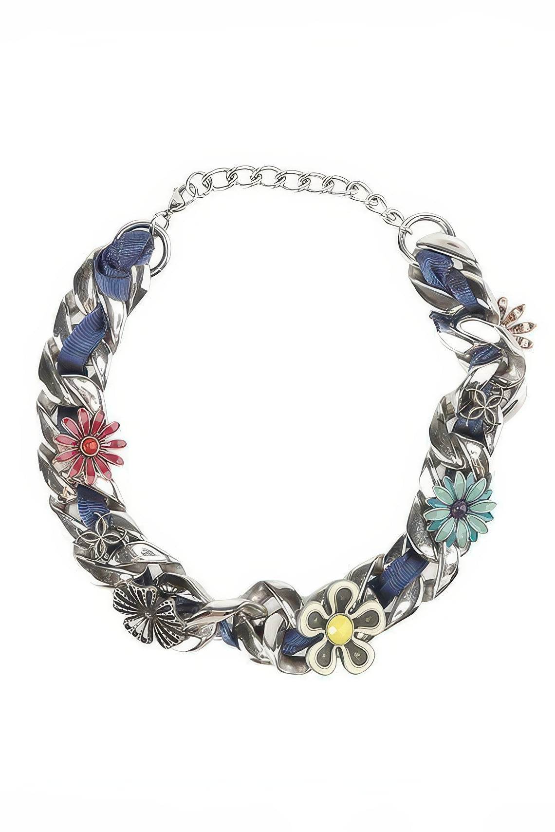 Satin Floral Cuban Chain - Unisex Ribbon Necklace Statement Piece - URBANPICK FASHION