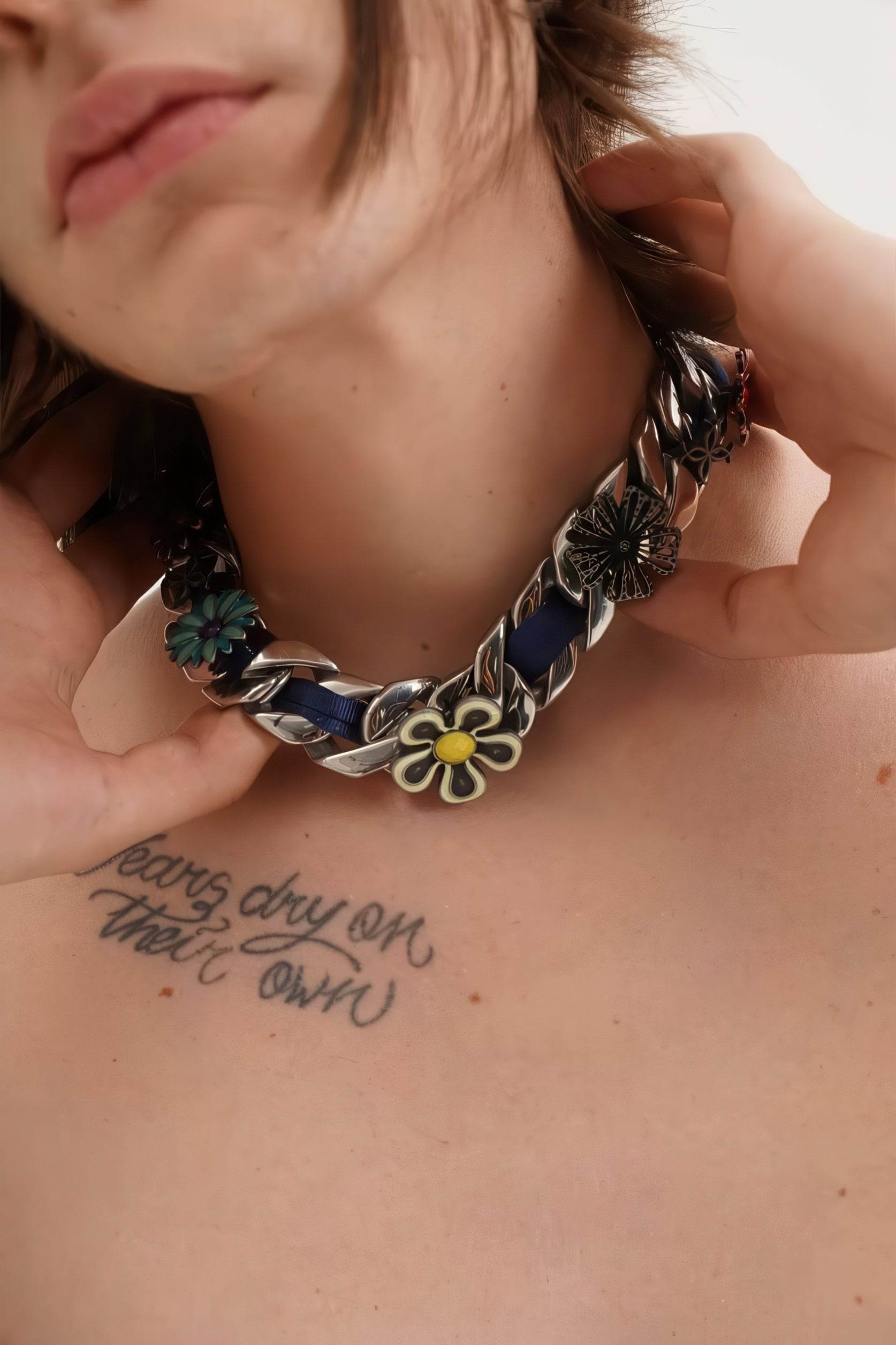 Satin Floral Cuban Chain - Unisex Ribbon Necklace Statement Piece - URBANPICK FASHION