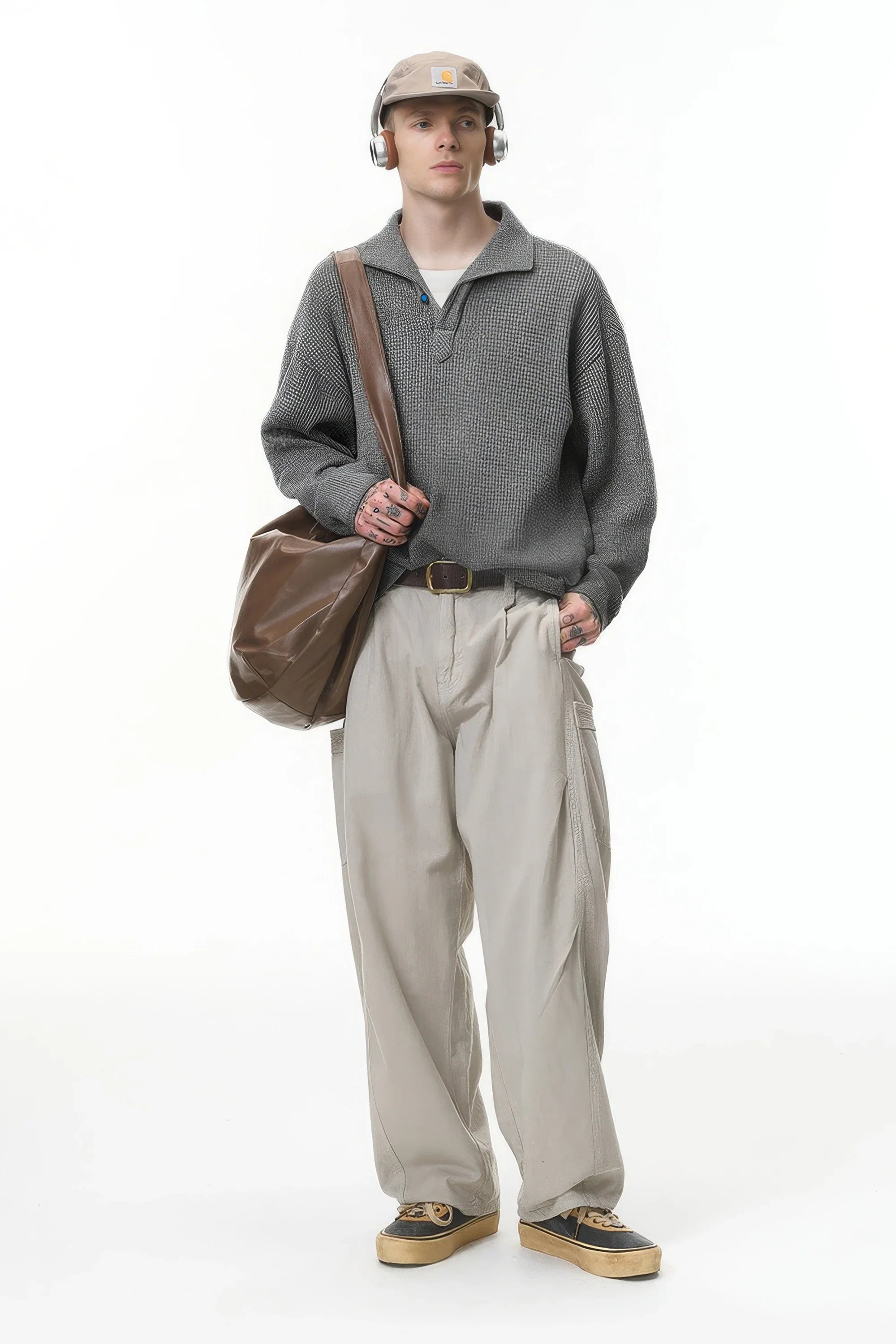 Vintage Italian Polo Shirt - Long Sleeve, Loose Fit, Classic Collared - URBANPICK FASHION
