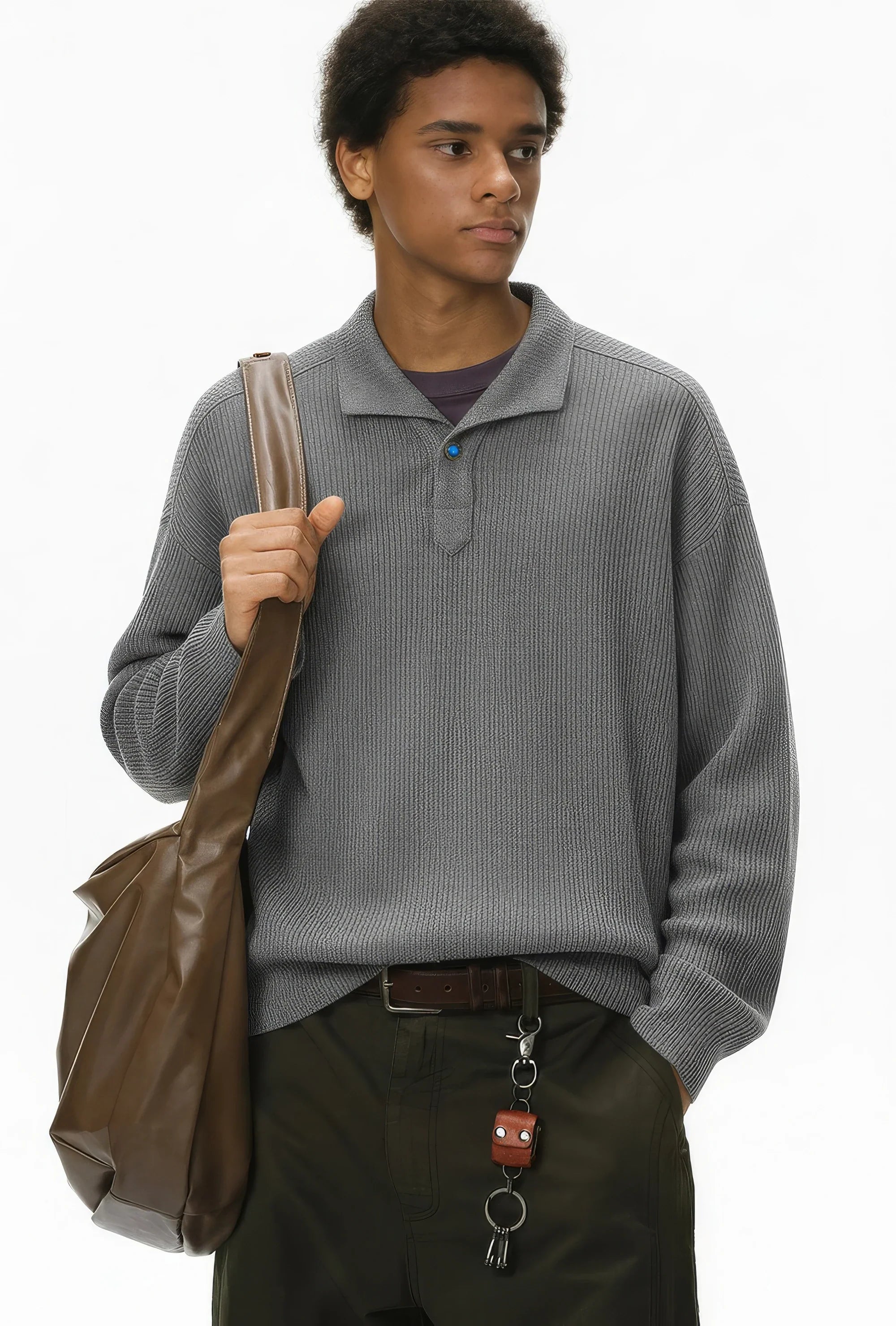 Vintage Italian Polo Shirt - Long Sleeve, Loose Fit, Classic Collared - URBANPICK FASHION
