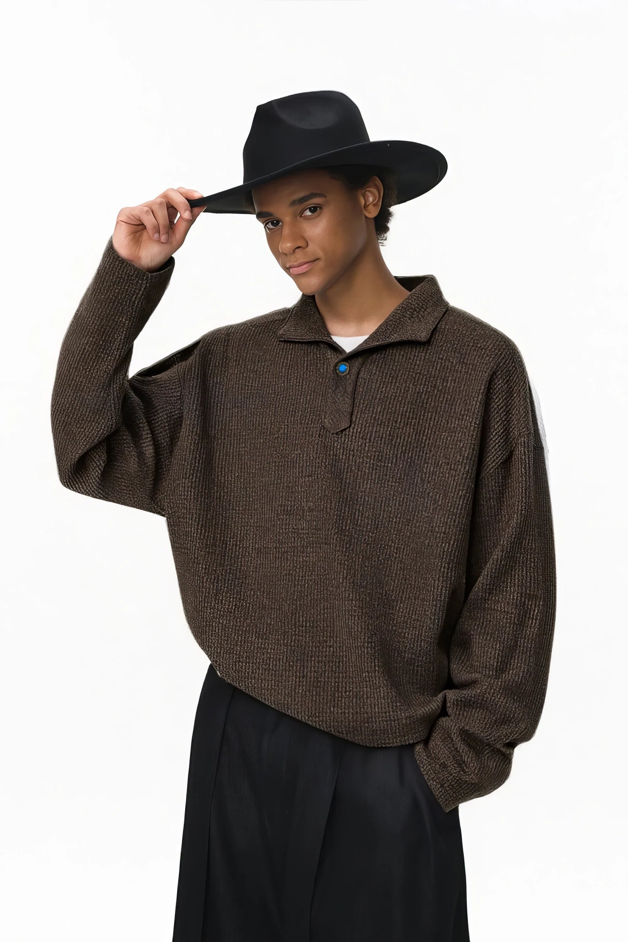 Vintage Italian Polo Shirt - Long Sleeve, Loose Fit, Classic Collared - URBANPICK FASHION
